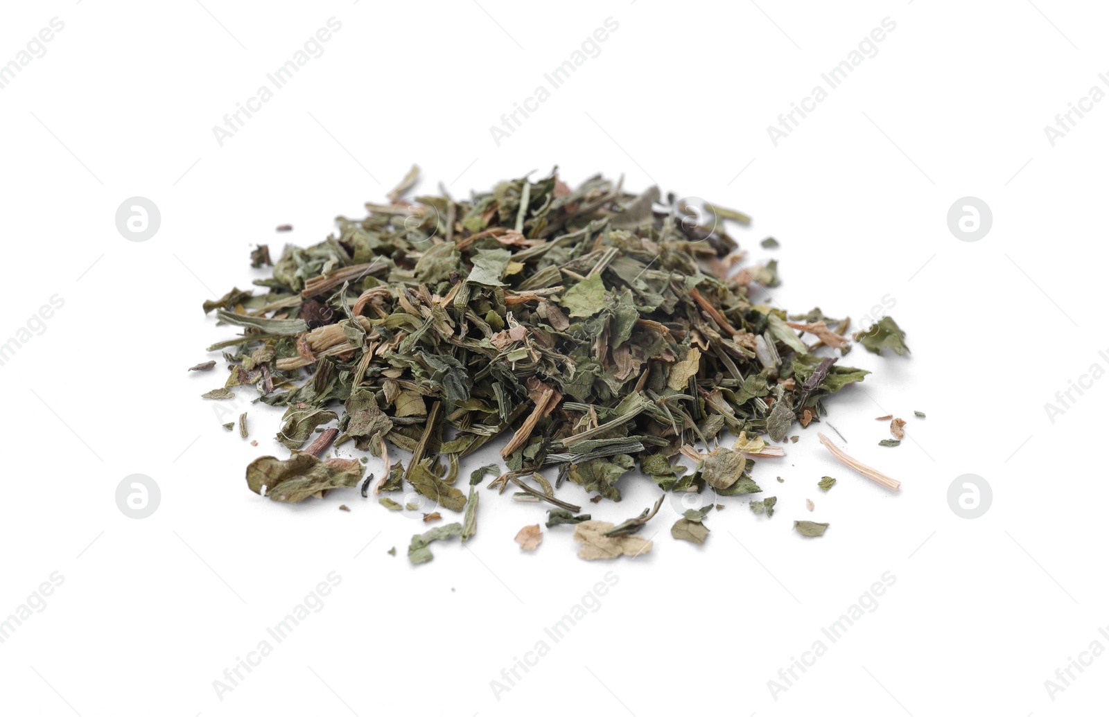 Photo of Heap of dried parsley isolated on white