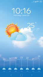 Weather forecast widget on screen. Mobile application