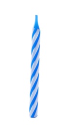 Photo of Blue striped birthday candle isolated on white