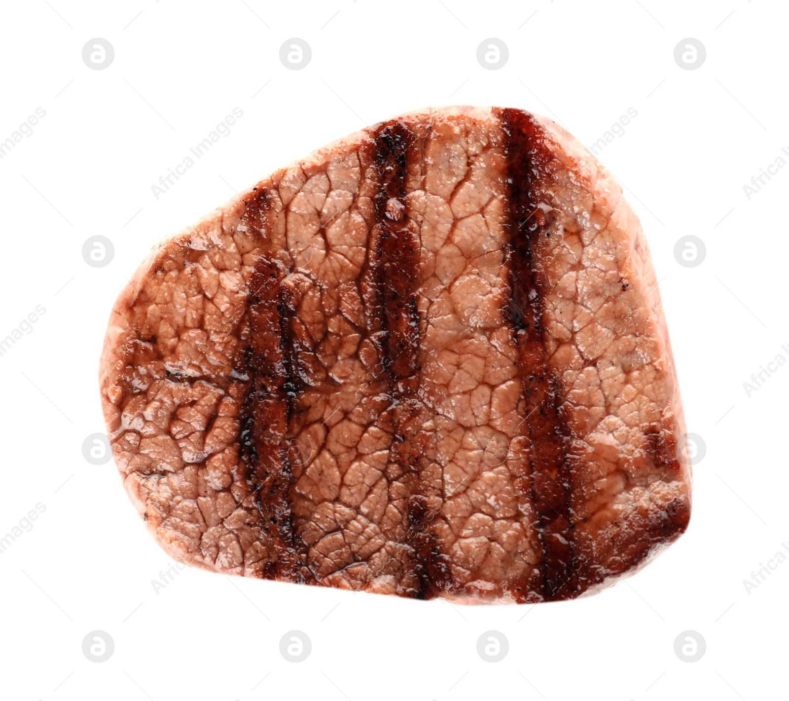 Photo of Delicious grilled meat on white background, top view