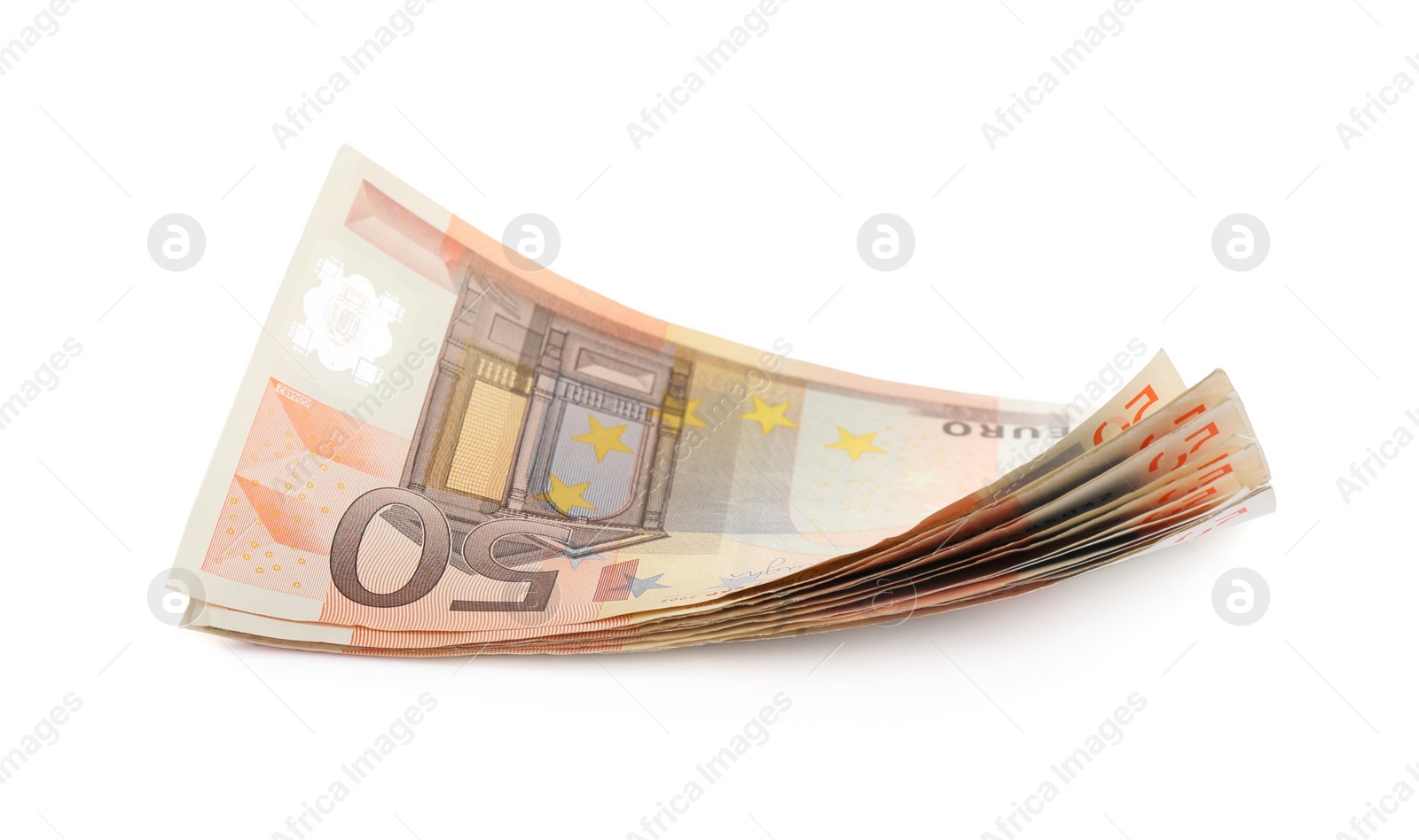 Photo of Euro banknotes on white background. Money and finance