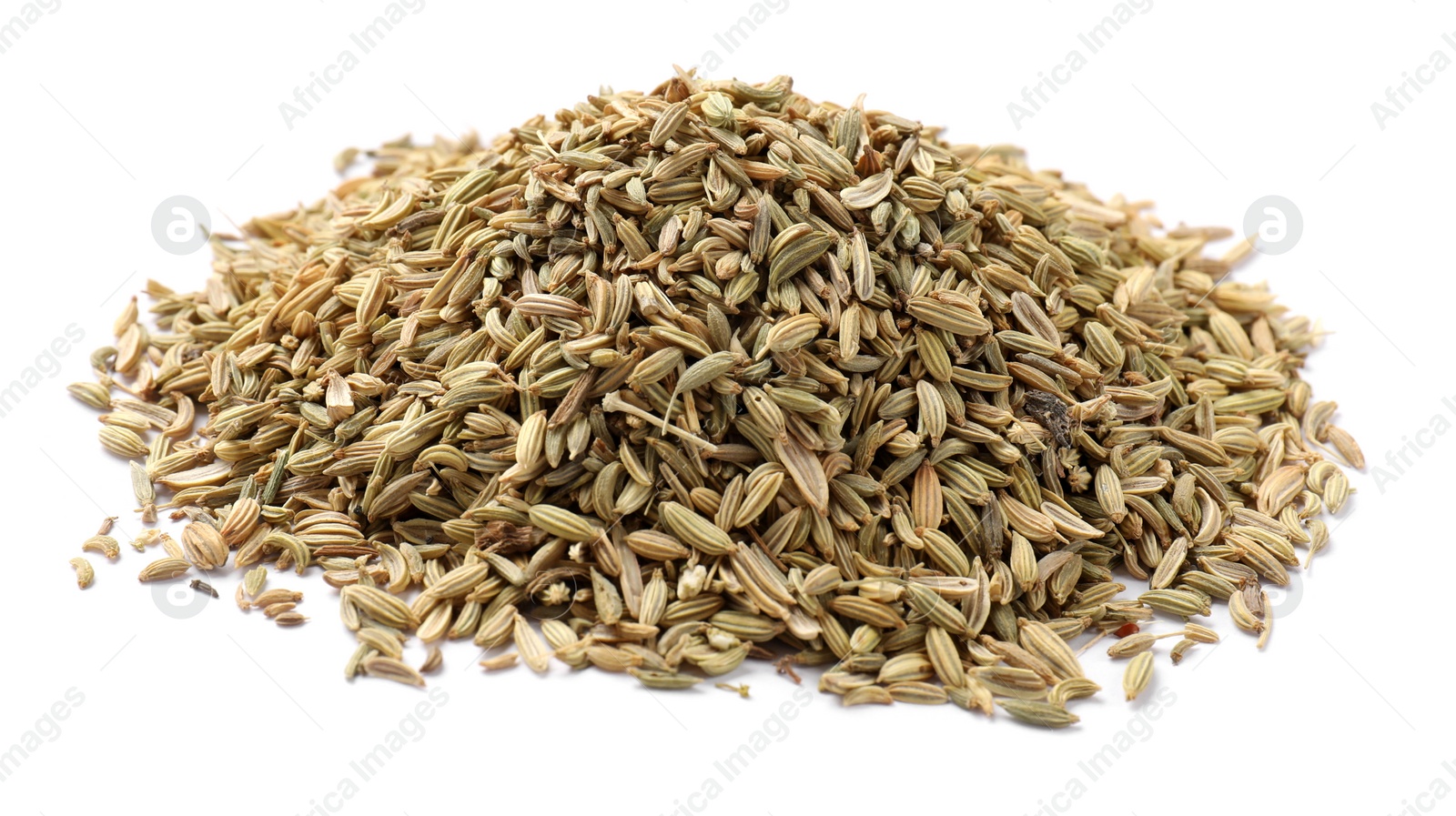 Photo of Pile of dry fennel seeds isolated on white