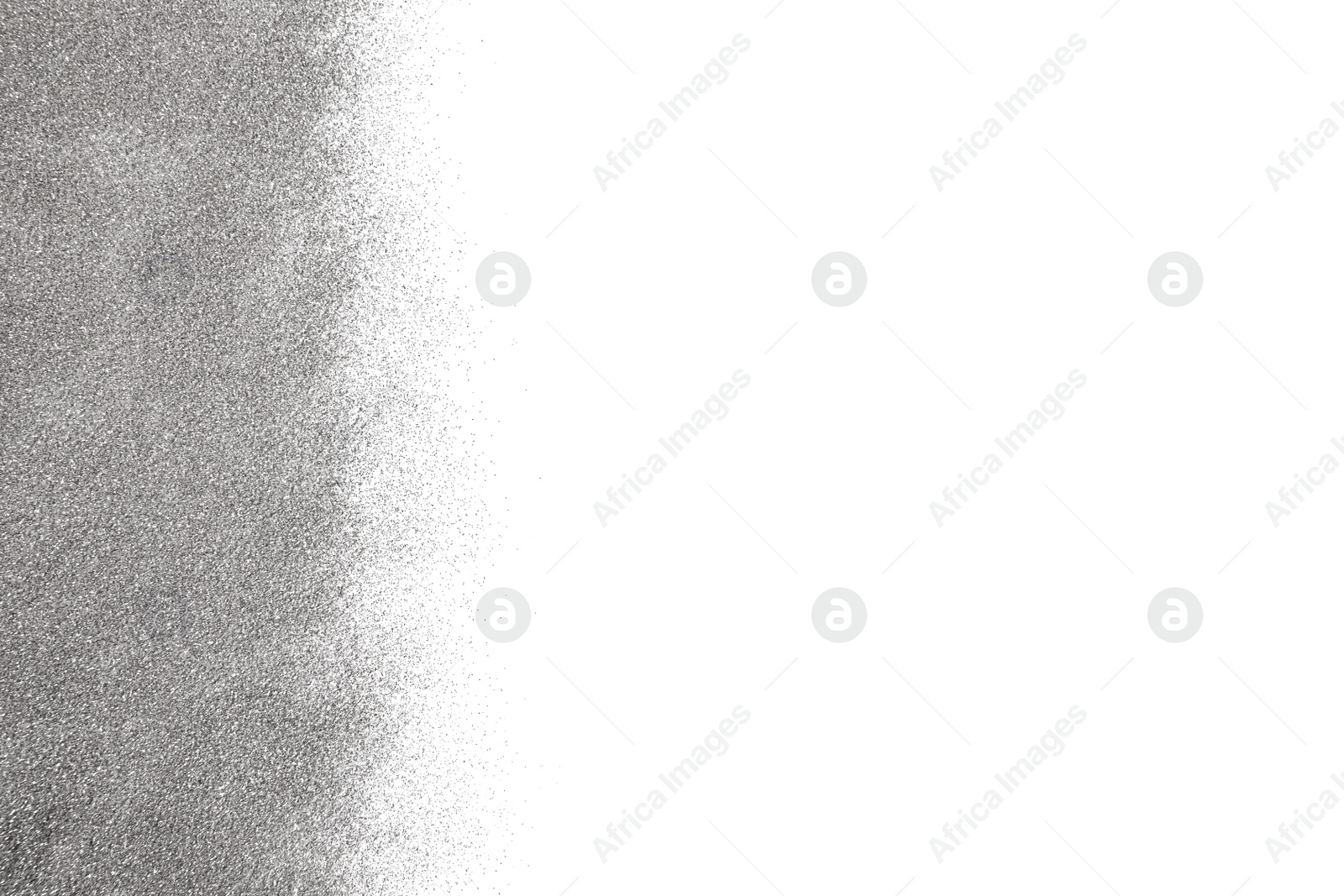 Photo of Shiny silver glitter on white background, top view