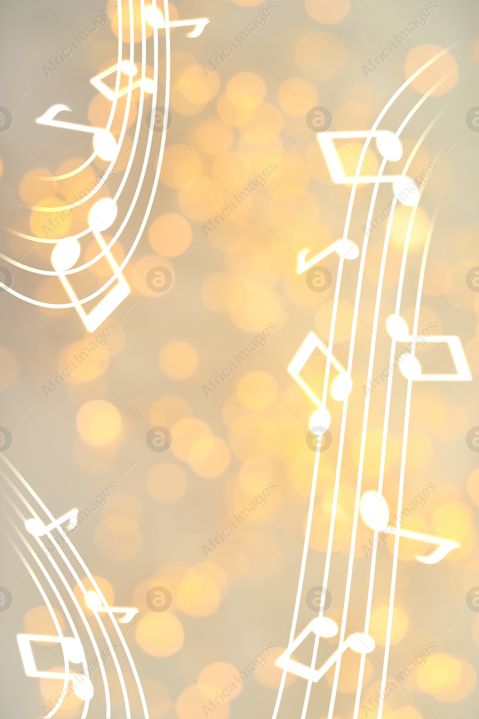 Image of Music notes on blurred background, bokeh effect