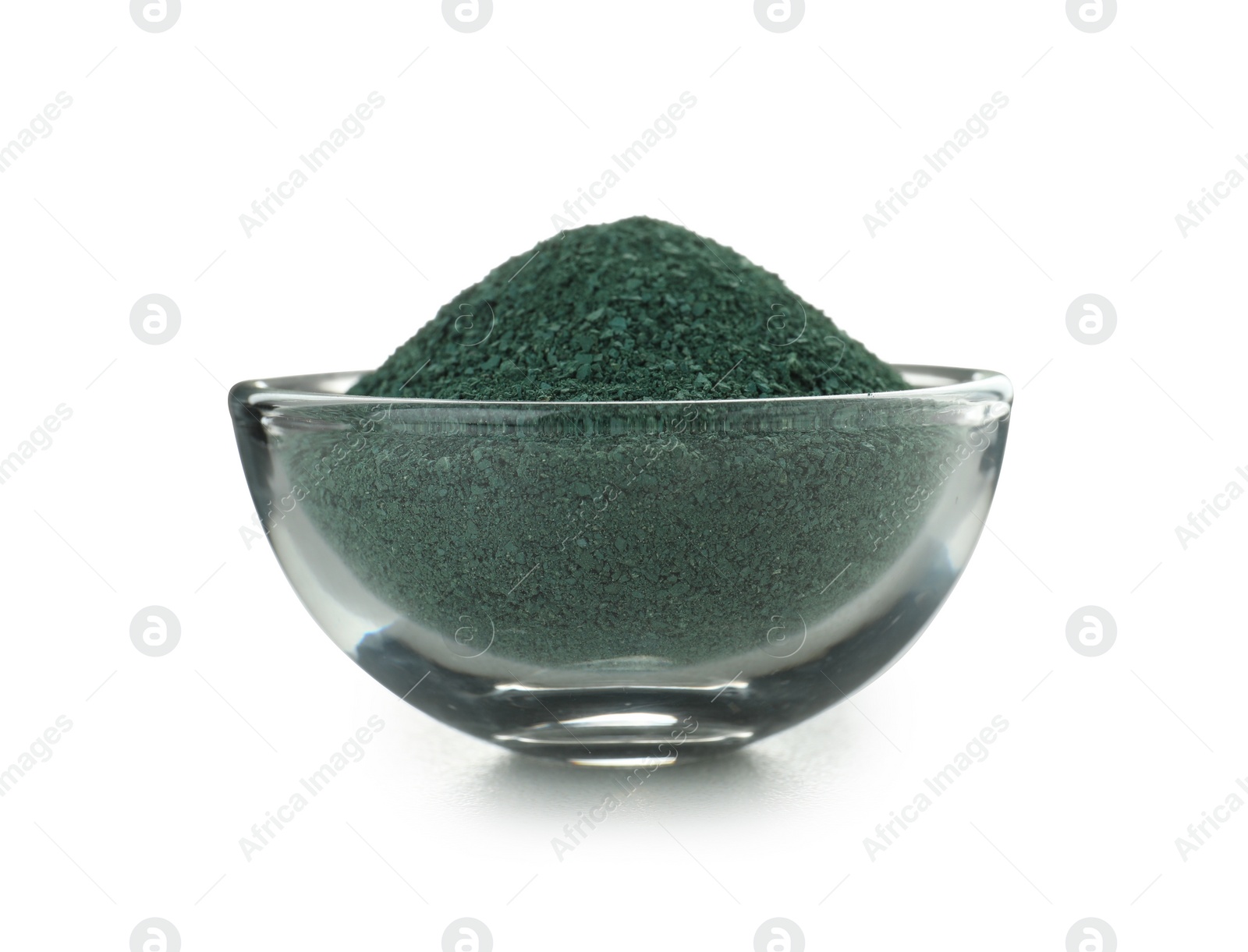 Photo of Bowl with spirulina algae powder on white background