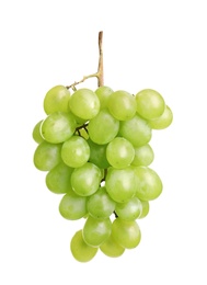 Photo of Bunch of green fresh ripe juicy grapes isolated on white