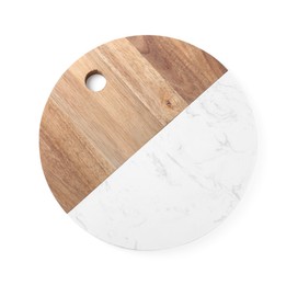 One cutting board on white background, top view