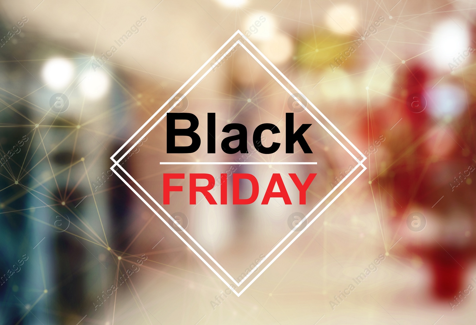 Image of Blurred view of modern shopping mall interior. Black Friday Sale