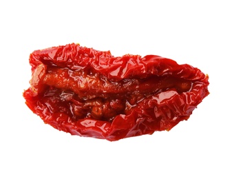 Photo of Tasty sun dried tomato on white background