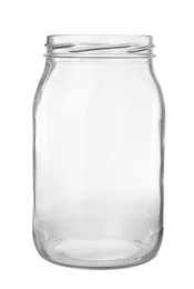 Empty glass jar for pickled food on white background