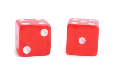 Photo of Two red game dices isolated on white