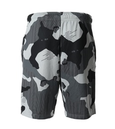 Photo of Camouflage men's shorts isolated on white. Sports clothing