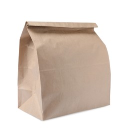 Closed kraft paper bag isolated on white