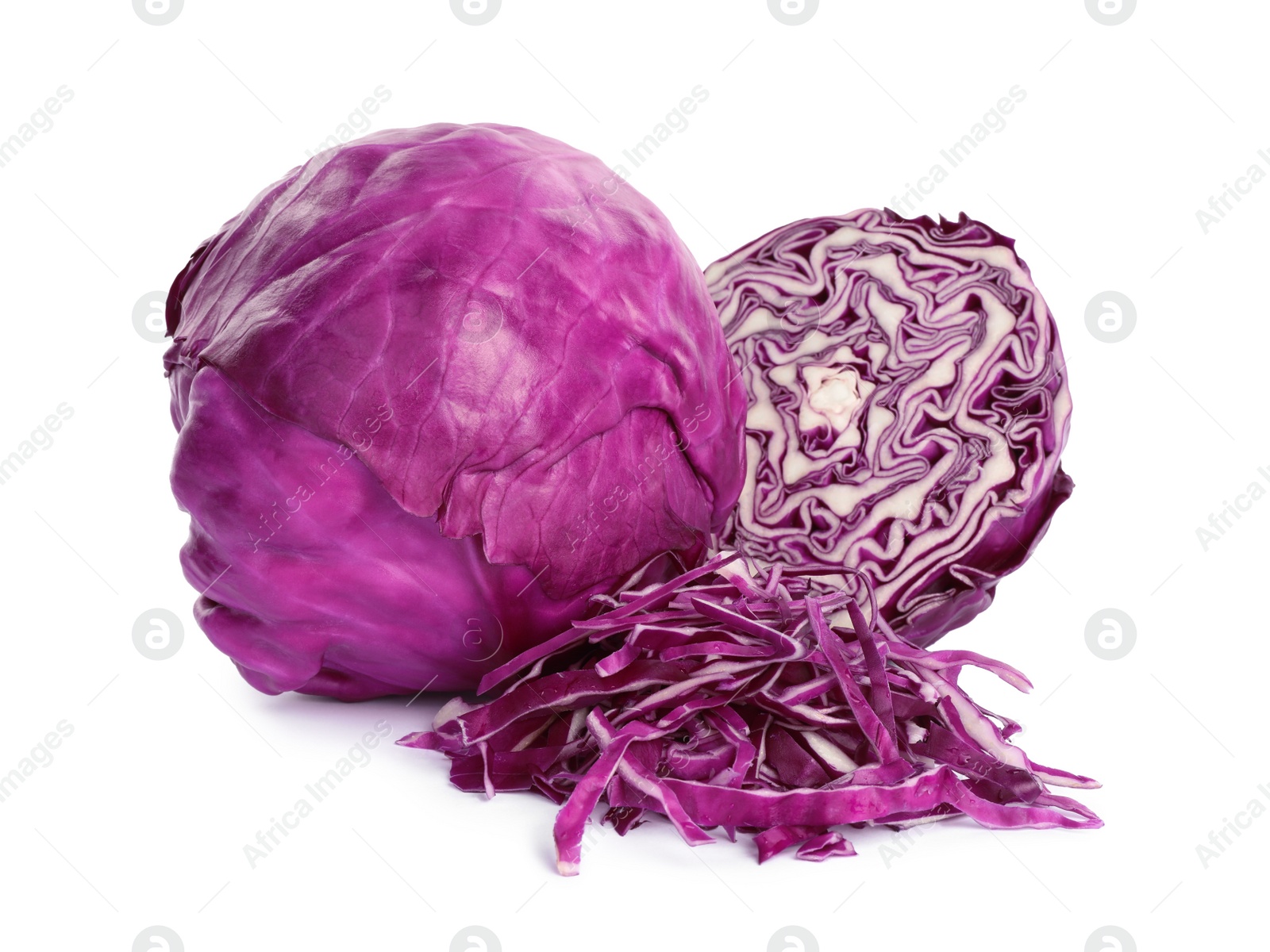 Photo of Tasty fresh red cabbage on white background