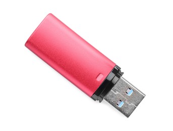 Photo of Pink usb flash drive isolated on white