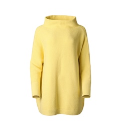 Stylish knitted yellow sweater isolated on white