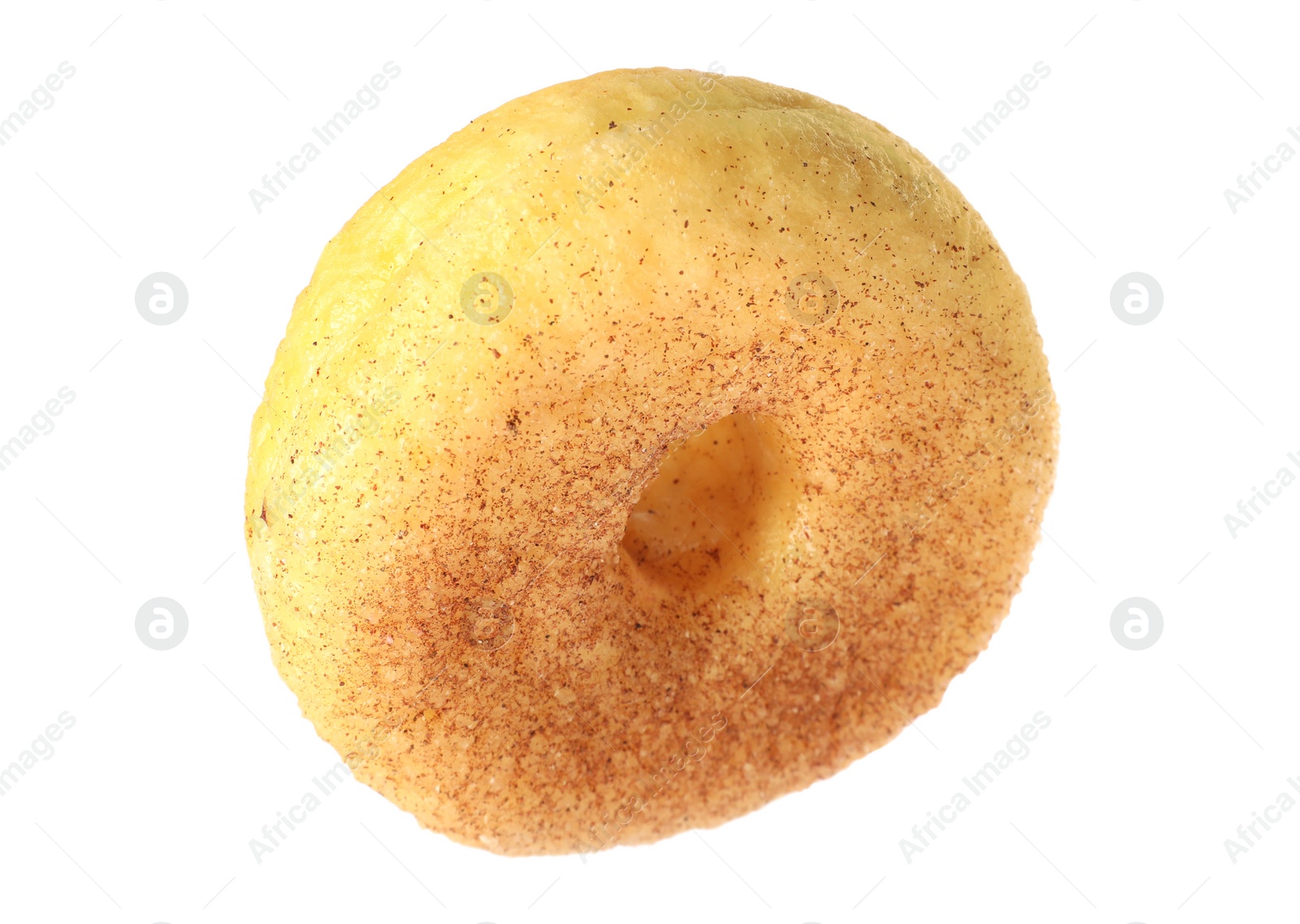 Photo of Sweet tasty glazed donut with cinnamon powder isolated on white