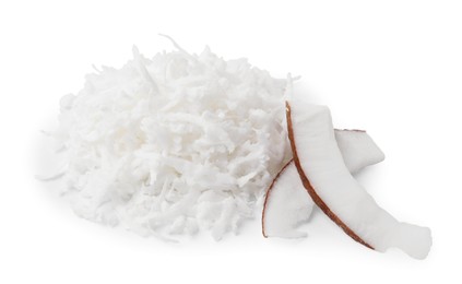 Pile of coconut flakes isolated on white