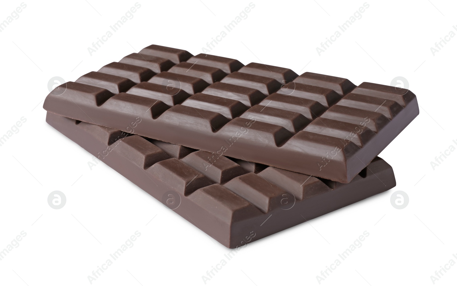 Photo of Delicious dark chocolate bars isolated on white