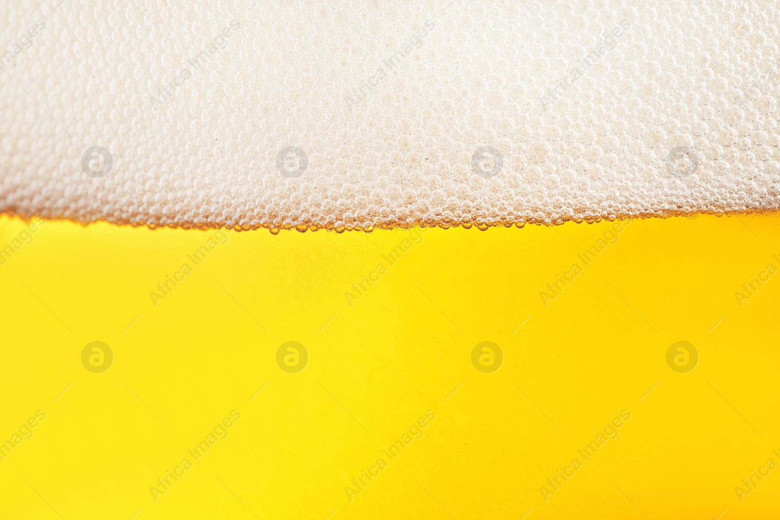 Photo of Glass of tasty beer with foam, closeup