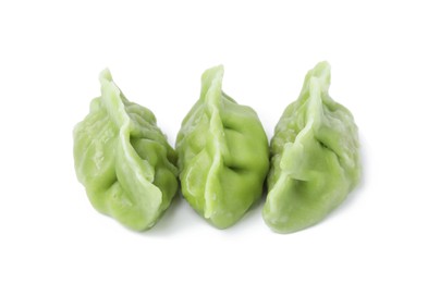 Photo of Delicious green dumplings (gyozas) isolated on white