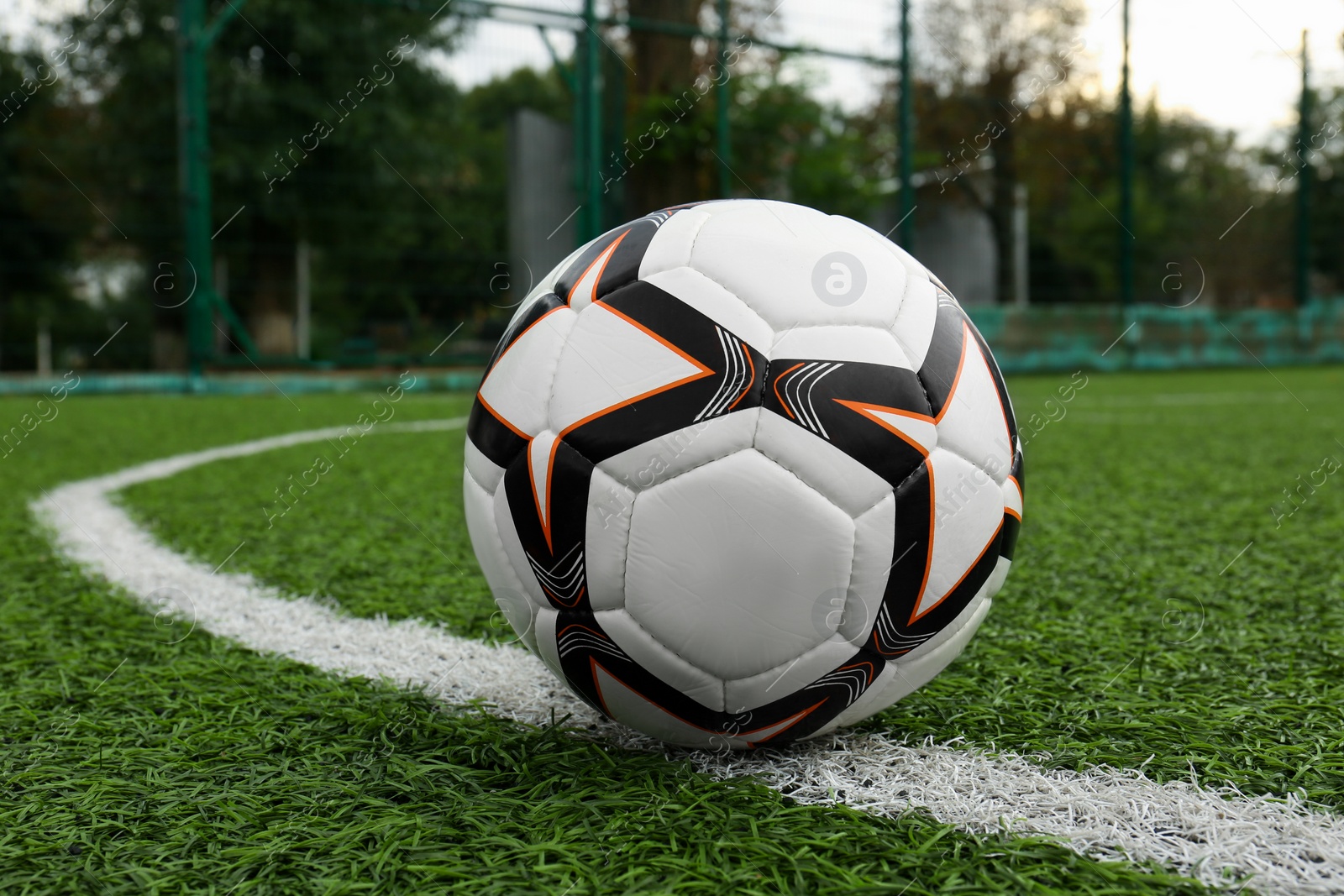 Photo of New soccer ball on green football field