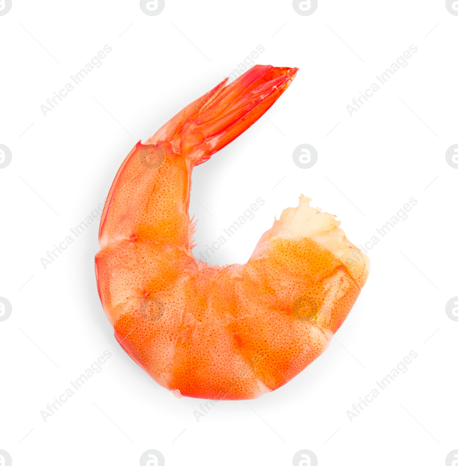 Photo of Delicious freshly cooked shrimp isolated on white, top view