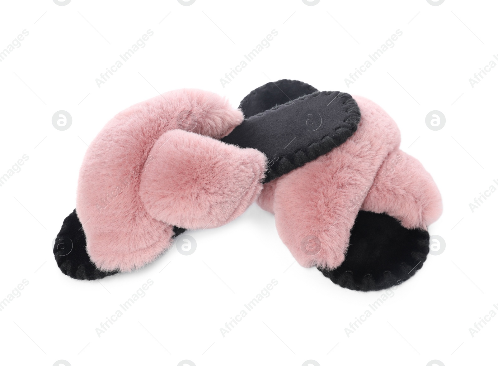 Photo of Pair of soft slippers isolated on white