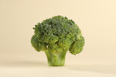 Photo of Fresh raw broccoli on beige background, closeup