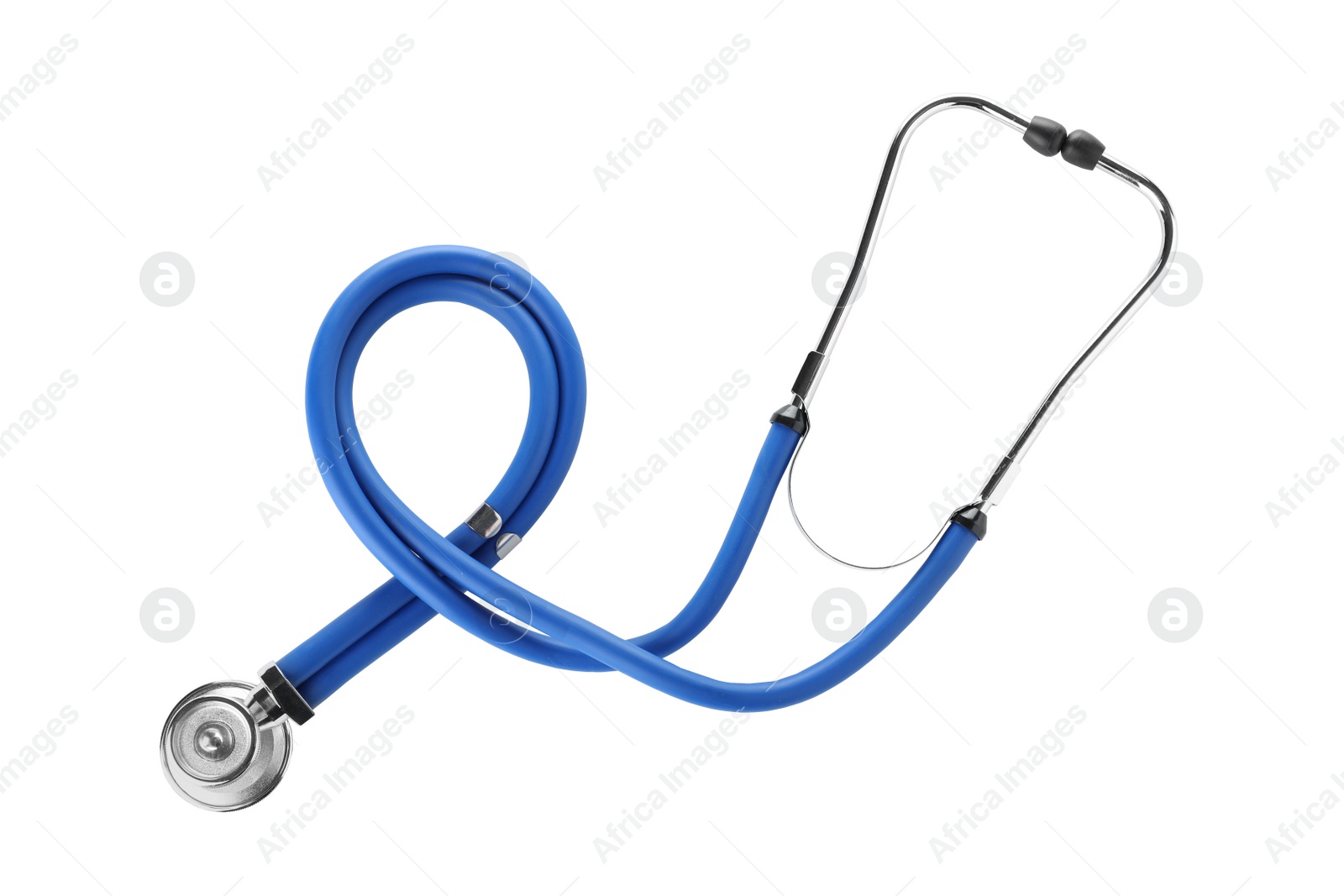 Photo of Modern stethoscope on white background. Medical device