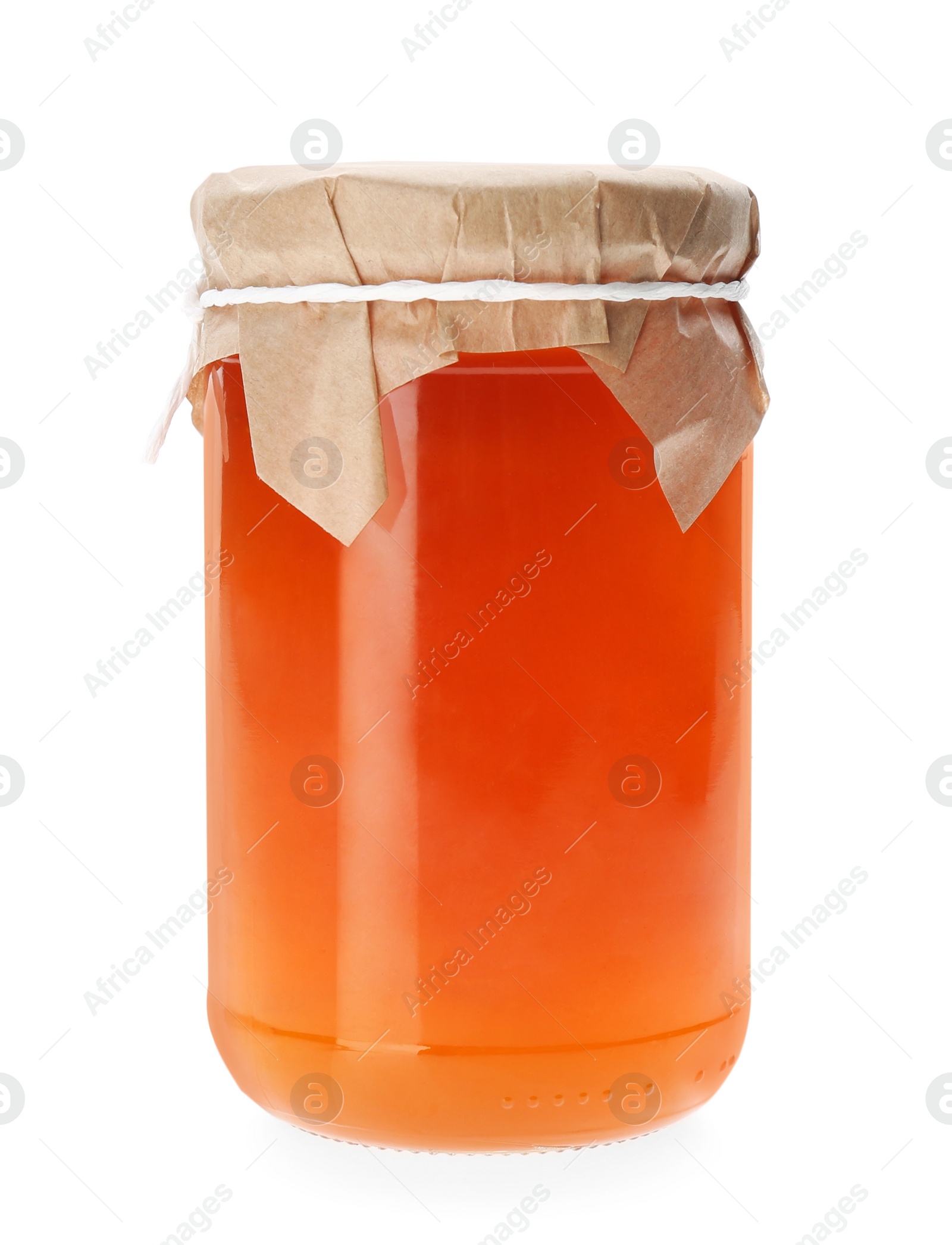 Photo of Jar of apricot jam isolated on white