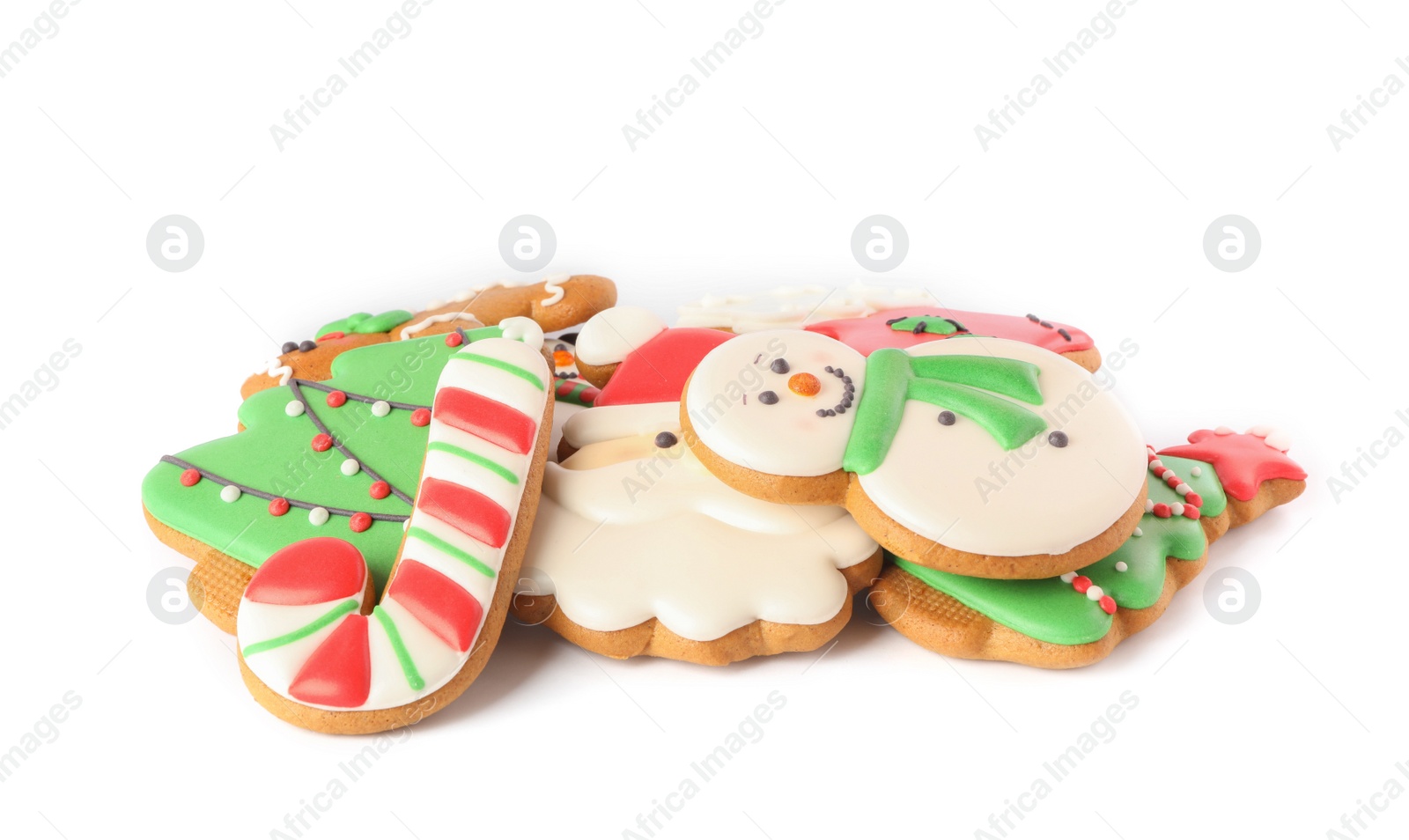 Photo of Pile of Christmas cookies on white background