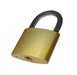Steel padlock isolated on white. Safety concept