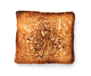 Toasted bread on white background, top view