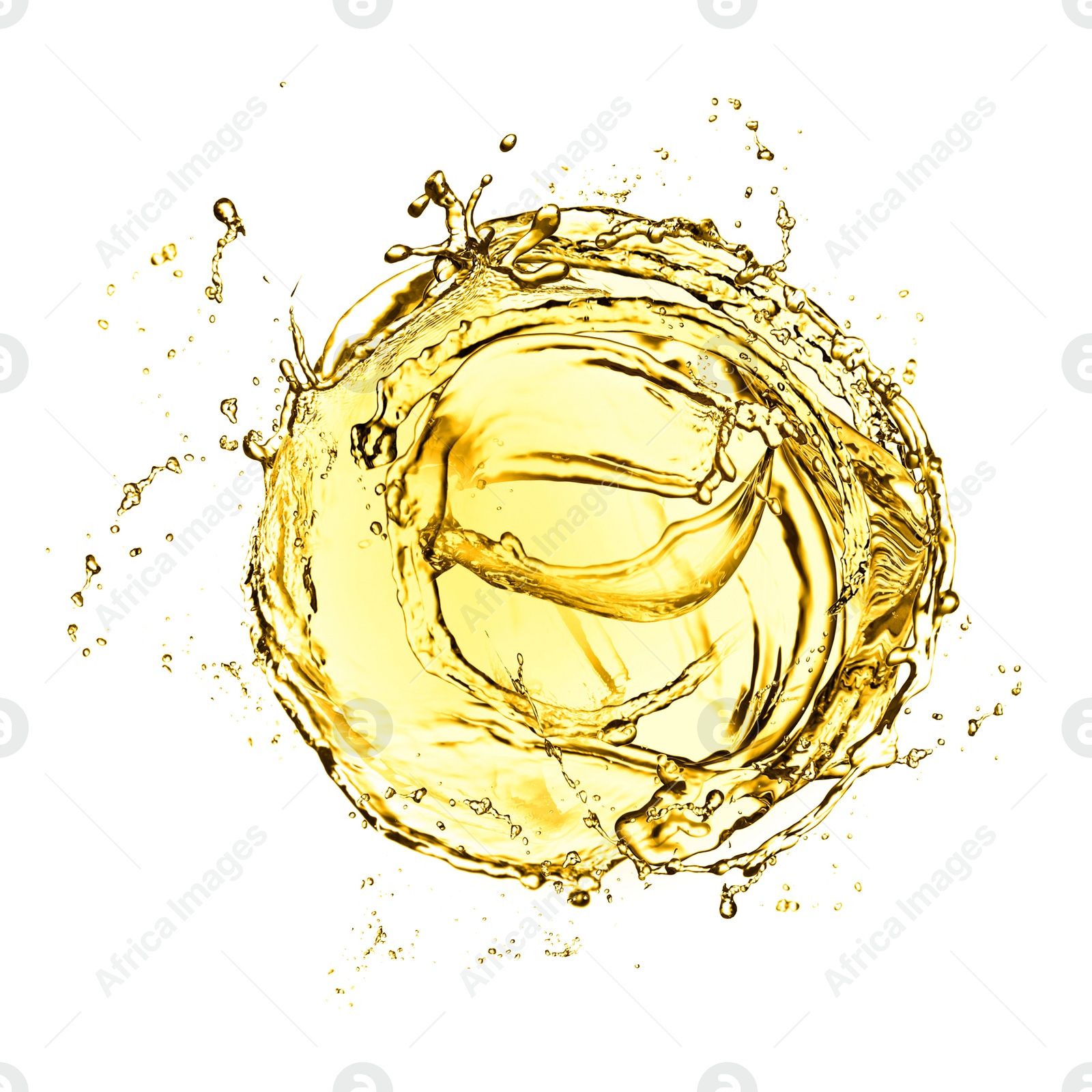 Image of Abstract splash of golden oily liquid on white background