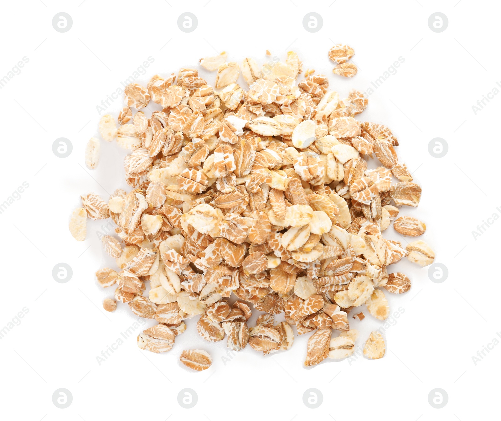 Photo of Raw oatmeal on white background. Healthy grains and cereals