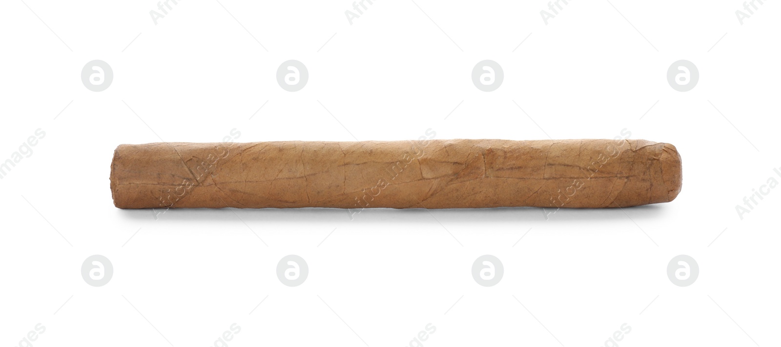 Photo of Cigar wrapped in tobacco leaf isolated on white