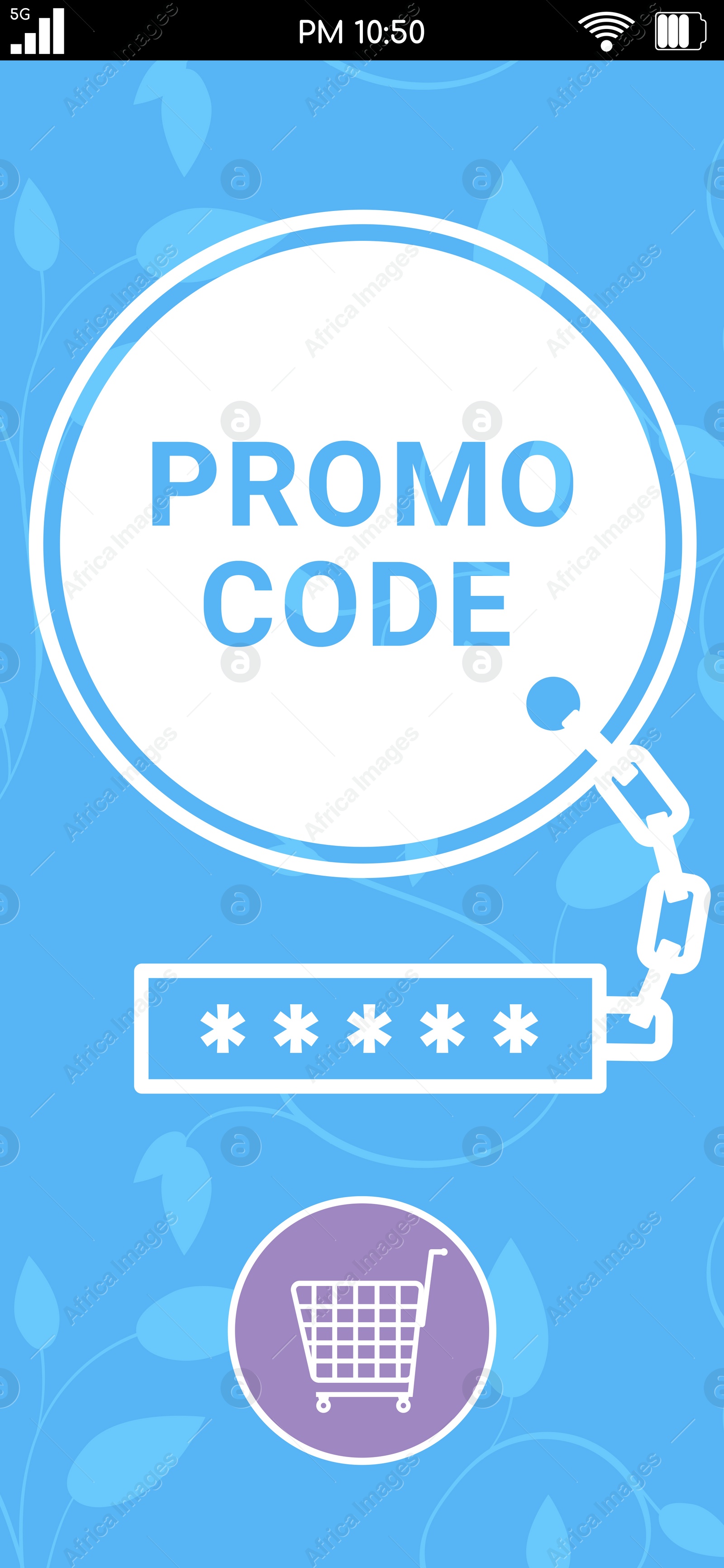 Illustration of Online shopping app with activated promo code on smartphone screen