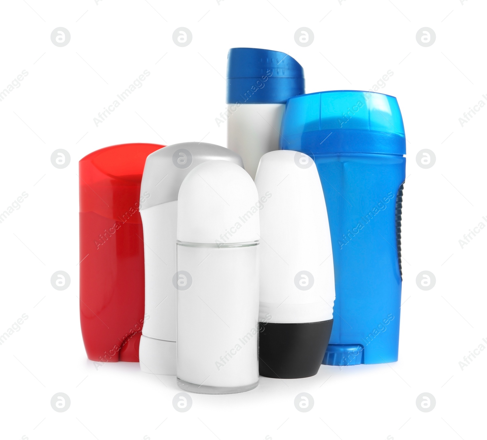 Photo of Many different deodorants on white background