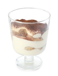 Delicious tiramisu in glass isolated on white