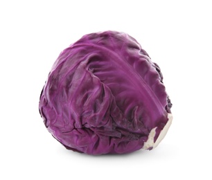 Photo of Whole ripe red cabbage on white background