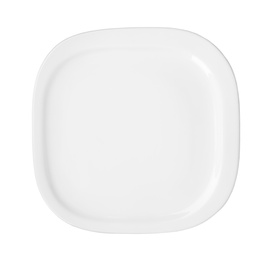 Photo of Ceramic plate with space for text on white background, top view. Washing dishes