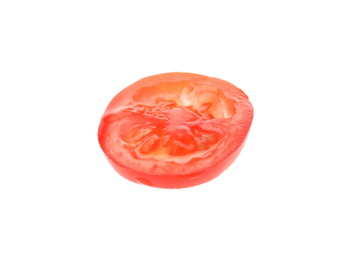 Photo of Half of fresh ripe cherry tomato isolated on white