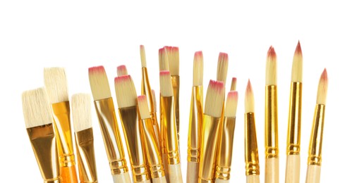 Set of different paintbrushes on white background. Banner design