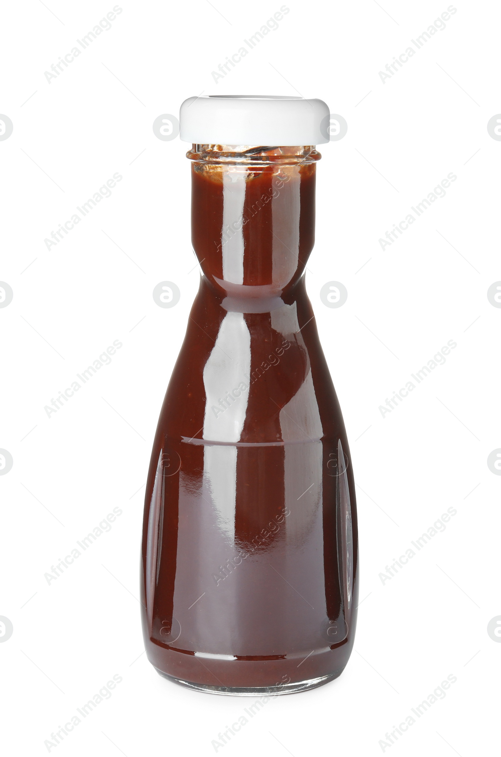 Photo of Bottle of barbecue sauce on white background