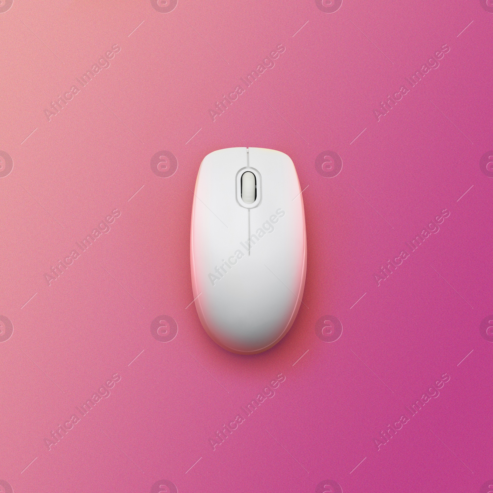 Image of Modern wireless computer mouse on pink background, top view