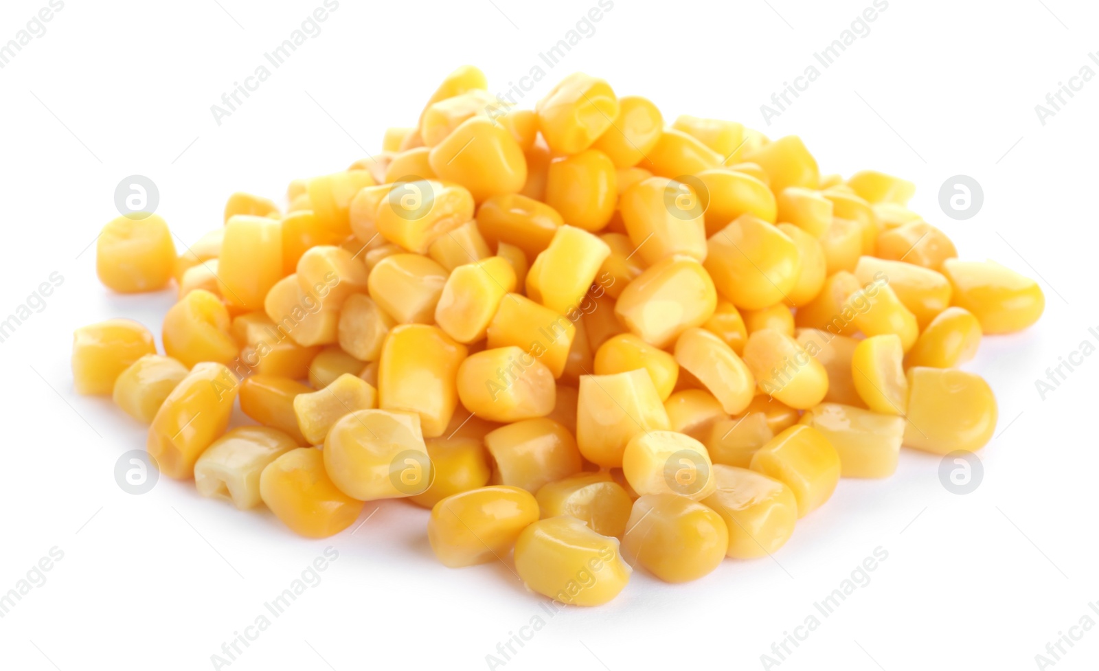 Photo of Pile of delicious canned corn isolated on white