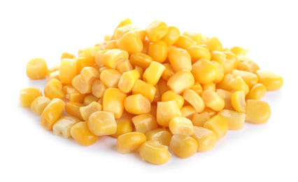 Pile of delicious canned corn isolated on white