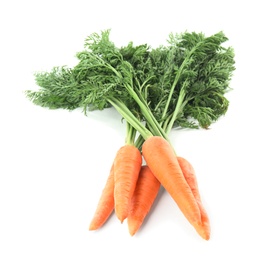Photo of Bunch of fresh ripe carrots isolated on white