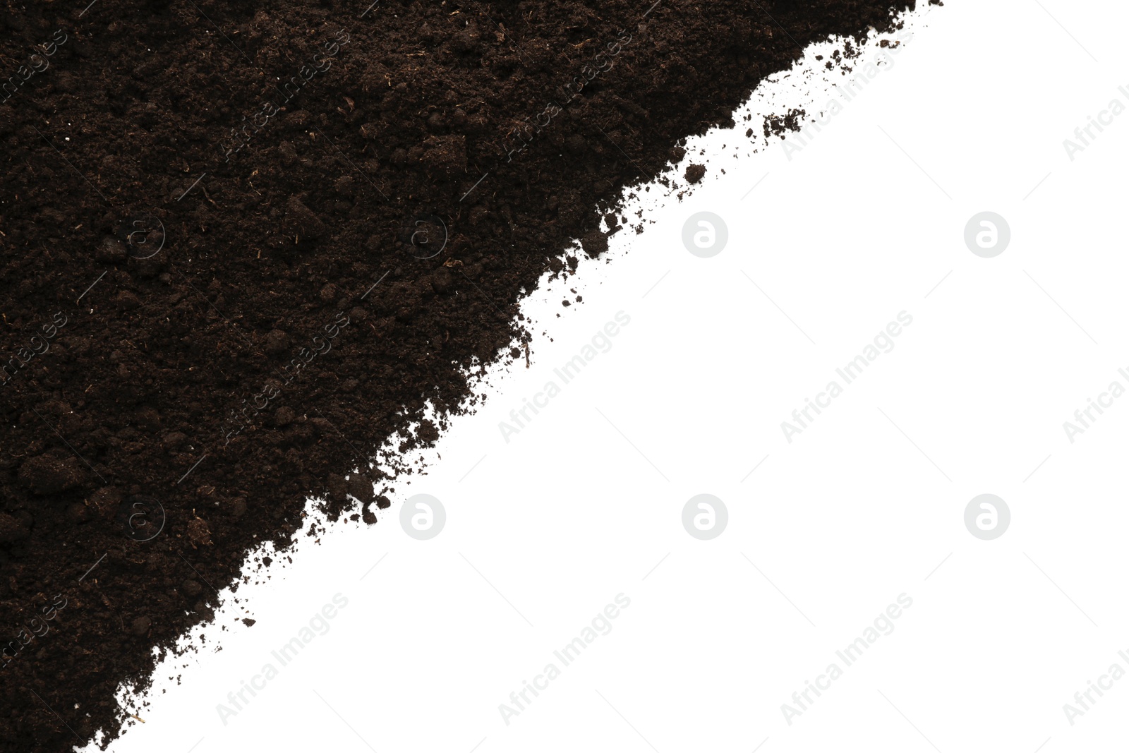 Photo of Pile of soil on white background, top view